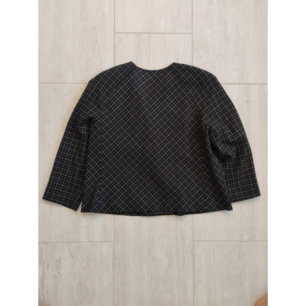 Anne Klein Cropped Jacket Blazer Wool Womens 12 Black Geometric Button Tweed - Picture 6 of 8